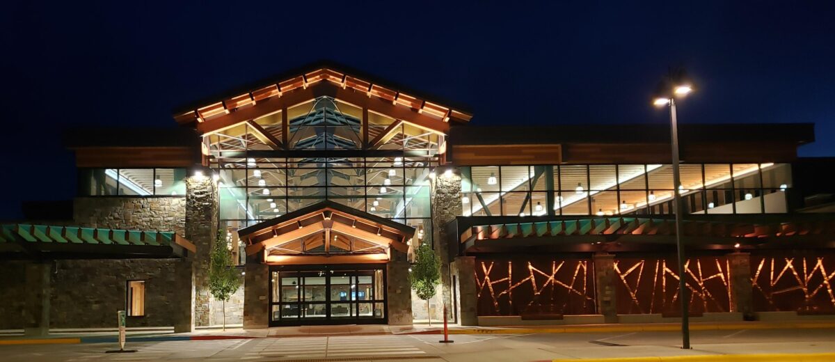 Glacier Park International Airport main entrance in the evening